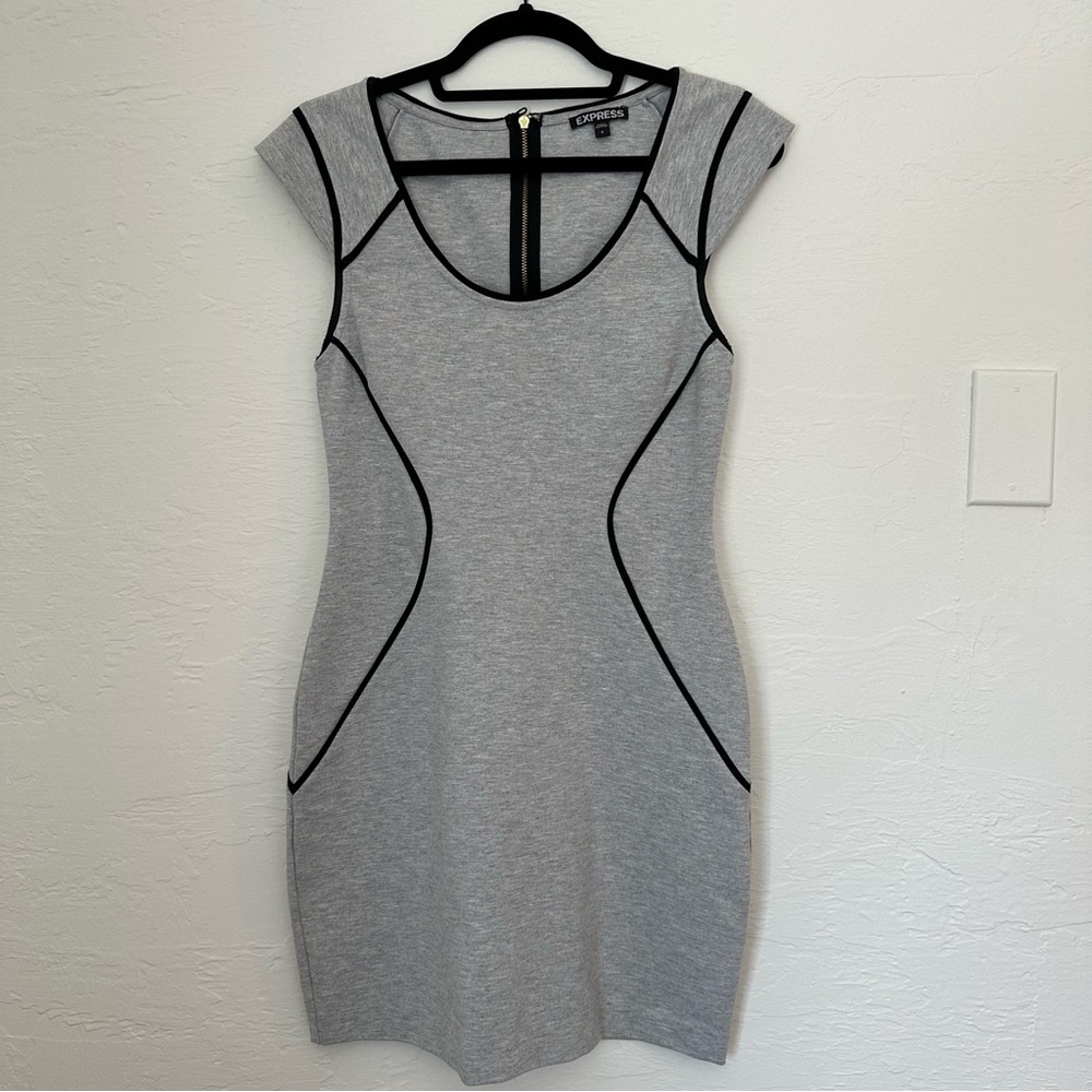 Express Gray Ponte Mini Dress with Black Piping